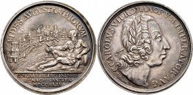 Altdeutsche Münzen und Medaillen
Köln, Stadt. . 
Silbermedaille 1742 von Wyon, auf die Huldigung für Kaiser Karl VII. Rhenus lagert vor Rhein und de...