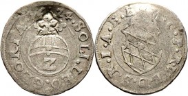 Altdeutsche Münzen und Medaillen
Lindau, Stadt. . 
Halbbatzen o.J. von Bayern (Maximilian I. 1596-1651) mit Lindauer Gegenstempel "Dreiblättriger Li...