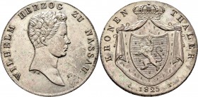 Altdeutsche Münzen und Medaillen
Nassau. Wilhelm 1816-1839. 
Kronentaler 1825. AKS 41, J. 36, Thun 228, Kahnt 309.
kleine Kratzer, sehr schön-vorzü...