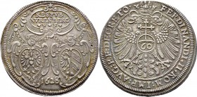 Altdeutsche Münzen und Medaillen
Nürnberg, Stadt. . 
Reichsguldiner zu 60 Kreuzer 1628 (aus 1627 im Stempel geändert). Zwei Wappen mit Engelsköpfen ...