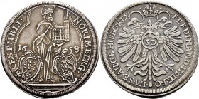 Altdeutsche Münzen und Medaillen
Nürnberg, Stadt. . 
1/2 Reichsguldiner zu 30 Kreuzer 1658 (im Stempel aus 1657 geändert). St. Sebaldus mit Kirchen­...