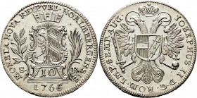 Altdeutsche Münzen und Medaillen
Nürnberg, Stadt. . 
10 Kreuzer 1766. Mit Titulatur Kaiser Josef II. Ke. 366, Slg. Erl. 781.
sehr selten in dieser ...