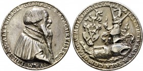 Altdeutsche Münzen und Medaillen
Nürnberg, Stadt. . 
Silbermedaille 1555 von Hans Bolsterer, auf den Ratsschreiber Willibald Gebhardt. Dessen Brustb...