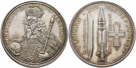 Altdeutsche Münzen und Medaillen
Nürnberg, Stadt. . 
Silbermedaille o.J. (um 1700) von M. Brunner, auf die Reichskleinodien. Brustbild Kaiser Sigism...