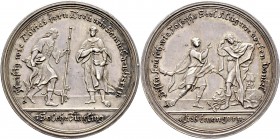 Altdeutsche Münzen und Medaillen
Nürnberg, Stadt. . 
Silbermedaille o.J. (um 1700) unsigniert (wohl von L.G. Lauffer), auf die männlichen Tugenden. ...