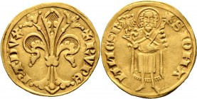 Altdeutsche Münzen und Medaillen
Pfalz, Kurlinie. Ruprecht I. der Rote 1353-1390. 
Goldgulden o.J. (1354/64) -Bacharach-. Florentiner Lilie / Johann...