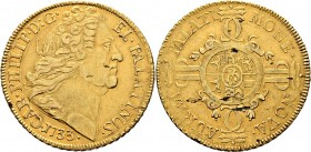 Altdeutsche Münzen und Medaillen
Pfalz, Kurlinie. Karl Philipp von Neuburg 1716-1742. 
Karolin 1733 -Heidelberg oder Mannheim-. Büste nach rechts / ...
