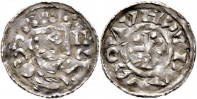 Altdeutsche Münzen und Medaillen
Regensburg, königliche Münzstätte. Heinrich III. (Zweite Periode) 1039-1042. 
Denar (3/4 Denar, reduzierte Denargru...