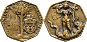 Altdeutsche Münzen und Medaillen
Schweinfurt, Stadt. . 
Oktogonale Bronzegussmedaille o.J. (17. Jh.) unsigniert, auf Michael Lorbeer. Lorbeerbaum zw...