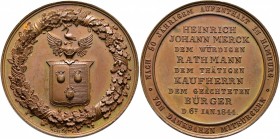 Altdeutsche Münzen und Medaillen
Schweinfurt, Stadt. . 
Bronzemedaille 1844 von Alsing, auf den 50-jährigen Aufenthalt von Heinrich Johann Merck in ...