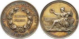 Altdeutsche Münzen und Medaillen
Schweinfurt, Stadt. . 
Vergoldete, silberne Prämienmedaille 1889 von Oertel. Ehrenpreis zum Landwirtschaftlichen Fe...