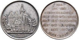 Altdeutsche Münzen und Medaillen
Schweinfurt, Stadt. . 
Silbermedaille 1902 unsigniert, auf den Besitzerwechsel von Schloss Mainberg. Schlossansicht...