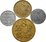 Altdeutsche Münzen und Medaillen
Schweinfurt, Stadt. . 
Lot von 4 Schweinfurter Marken o.J. Messingmarke zu 6 und 15 Kreuzer der Sattler'schen Zucke...