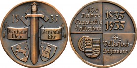 Altdeutsche Münzen und Medaillen
Stuttgart-(Bad) Cannstatt. . 
Bronzierte Silbermedaille 1935 unsigniert, auf das 4. Volksfest-Schießen zum 100. Can...