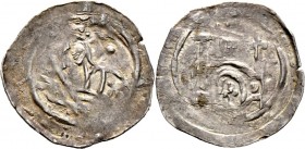 Altdeutsche Münzen und Medaillen
Weißenburg, Abtei. Anonym 13. Jahrhundert. 
Pfennig. Brustbild eines Abtes mit segnend erhobener Rechten nach links...