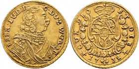Altdeutsche Münzen und Medaillen
Württemberg. Eberhard Ludwig 1693-1733. 
1/4 Karolin 1732. KR 28b, Ebner 210, Fr. 3586, Slg. Hermann 367. 2,34 g
g...