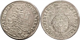 Altdeutsche Münzen und Medaillen
Württemberg. Karl Alexander 1733-1737. 
30 Kreuzer 1735. Brustbild Typ 4. Ohne Stempelschneidersignatur. KR 199, Eb...