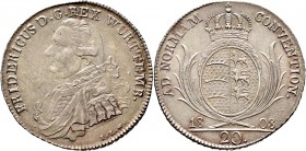 Altdeutsche Münzen und Medaillen
Württemberg. Friedrich II./I. 1797-1806-1816. 
20 Kreuzer 1808 ILW. KR 37.1c, AKS 43, J. 11.
feine Tönung, vorzügl...