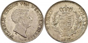 Altdeutsche Münzen und Medaillen
Württemberg. Wilhelm I. 1816-1864. 
Kronentaler 1837. Ohne Punkt nach WÜRTTEMBERG. KR 65.5b, AKS 69, J. 55, Thun 43...