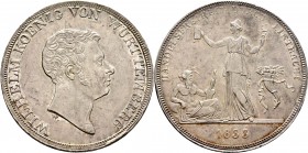 Altdeutsche Münzen und Medaillen
Württemberg. Wilhelm I. 1816-1864. 
Kronentaler 1833. Auf die Handelsfreiheit. KR 66, AKS 67, J. 56, Thun 435, Kahn...