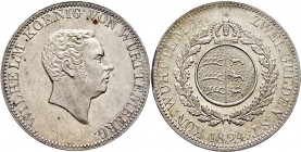 Altdeutsche Münzen und Medaillen
Württemberg. Wilhelm I. 1816-1864. 
Doppelgulden 1824. KR 69.1b, AKS 73, J. 49, Thun 431, Kahnt 580f.
attraktives ...