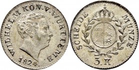 Altdeutsche Münzen und Medaillen
Württemberg. Wilhelm I. 1816-1864. 
3 Kreuzer 1824. KR 81.1, AKS 103 Anm., J. 41.
übliche leichte Prägeschwäche, f...