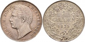 Altdeutsche Münzen und Medaillen
Württemberg. Wilhelm I. 1816-1864. 
Gulden 1839. KR 95.1, AKS 85, J. 70a.
feine Patina, vorzüglich