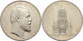 Altdeutsche Münzen und Medaillen
Württemberg. Karl 1864-1891. 
"Doppeltaler" 1871. Ulmer Münster. KR 16a, AKS 131, J. 87, Thun 442, Kahnt 595. 37,24...