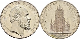 Altdeutsche Münzen und Medaillen
Württemberg. Karl 1864-1891. 
"Doppeltaler" 1871. Ulmer Münster. KR 16a, AKS 131, J. 87, Thun 442, Kahnt 595. 37,22...