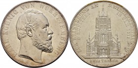 Altdeutsche Münzen und Medaillen
Württemberg. Karl 1864-1891. 
"Doppeltaler" 1871. Ulmer Münster. KR 16a, AKS 131, J. 87, Thun 442, Kahnt 595. 37,17...