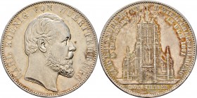 Altdeutsche Münzen und Medaillen
Württemberg. Karl 1864-1891. 
"Doppeltaler" 1871. Ulmer Münster. KR 16a, AKS 131, J. 87, Thun 442, Kahnt 595. 37,15...