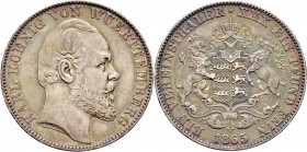 Altdeutsche Münzen und Medaillen
Württemberg. Karl 1864-1891. 
Vereinstaler 1865. Hängendes Geweih. KR 113a, AKS 126 Anm., J. 85b, Thun 441, Kahnt 5...