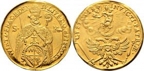Altdeutsche Münzen und Medaillen
Würzburg-Bistum. Julius Echter von Mespelbrunn 1573-1617. 
Dukat o.J. -Nürnberg-. Hüftbild des Heiligen Kilian von ...