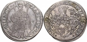 Altdeutsche Münzen und Medaillen
Würzburg-Bistum. Johann Gottfried II. von Guttenberg 1684-1698. 
Taler 1693. St. Kilian von vorn stehend mit Schwer...