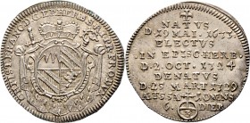 Altdeutsche Münzen und Medaillen
Würzburg-Bistum. Christoph Franz von Hutten 1724-1729. 
Groschen 1729. Auf seinen Tod. Helm. 607, Slg. Piloty 1143....