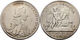 Altdeutsche Münzen und Medaillen
Würzburg-Bistum. Franz Ludwig von Erthal 1779-1795. 
Prämien-Konventionstaler 1791. Stempel von Riesing. Brustbild ...