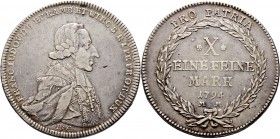 Altdeutsche Münzen und Medaillen
Würzburg-Bistum. Franz Ludwig von Erthal 1779-1795. 
Konventionstaler 1794. Stermpel von Riesing. Kontributionspräg...