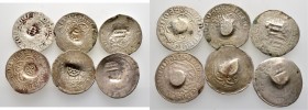 Lots altdeutscher Münzen und Medaillen
6 Stücke: GEGENSTEMPEL von ERFURT (ganzes und halbes Rad auf Meißner Groschen), HALBERSTADT (h auf Meißner Gro...