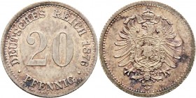 Deutsche Münzen und Medaillen ab 1871
Kleinmünzen. . 
20 Pfennig 1876 H. J. 5.
selten, kleine Kratzer, vorzüglich/Stempelglanz