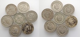 Deutsche Münzen und Medaillen ab 1871
Kleinmünzen. . 
Lot (20 Stücke): 20 Pfennig-Münzen in Cu/Ni 1887 und 1888 sowie 1890 und 1892 (alle verschiede...