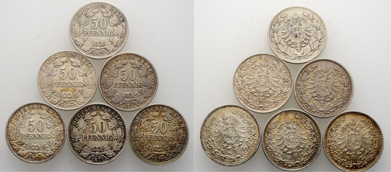 Deutsche Münzen und Medaillen ab 1871
Kleinmünzen. . 
Lot (6 Stücke): 50 Pfenn...