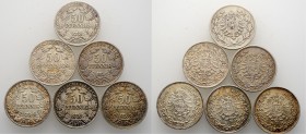 Deutsche Münzen und Medaillen ab 1871
Kleinmünzen. . 
Lot (6 Stücke): 50 Pfennig 1877 A (vz), B(ss-vz), C (ss), D (ss), H (ss), J (ss-vz). J. 8.
se...