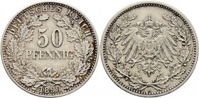 Deutsche Münzen und Medaillen ab 1871
Kleinmünzen. . 
50 Pfennig 1898 A. J. 15.
selten, sehr schön-vorzüglich