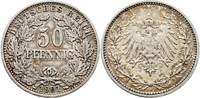 Deutsche Münzen und Medaillen ab 1871
Kleinmünzen. . 
50 Pfennig 1901 A. J. 15...