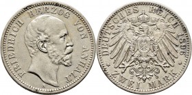 Deutsche Münzen und Medaillen ab 1871
Silbermünzen des Kaiserreiches. ANHALT. Friedrich I. 1871-1904. 
2 Mark 1896 A. 25-jähriges Regierungsjubiläum...