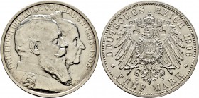 Deutsche Münzen und Medaillen ab 1871
Silbermünzen des Kaiserreiches. BADEN. Friedrich I. 1852-1907. 
5 Mark 1906. Goldene Hochzeit. J. 35.
vorzügl...