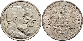 Deutsche Münzen und Medaillen ab 1871
Silbermünzen des Kaiserreiches. BADEN. Friedrich I. 1852-1907. 
5 Mark 1906. Goldene Hochzeit. J. 35.
minimal...
