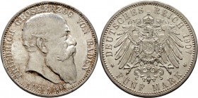 Deutsche Münzen und Medaillen ab 1871
Silbermünzen des Kaiserreiches. BADEN. Friedrich I. 1852-1907. 
5 Mark 1907. Auf seinen Tod. J. 37.
vorzüglic...