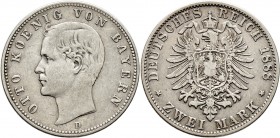 Deutsche Münzen und Medaillen ab 1871
Silbermünzen des Kaiserreiches. BAYERN. Otto 1888-1913. 
2 Mark 1888 D. J. 43.
sehr schön/schön-sehr schön...