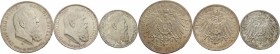 Deutsche Münzen und Medaillen ab 1871
Silbermünzen des Kaiserreiches. BAYERN. Luitpold, Prinzregent 1911. 
Set von 3 Münzen zu 2, 3 und 5 Mark 1911 ...